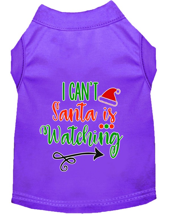 I Can't, Santa is Watching Screen Print Dog Shirt Purple XS